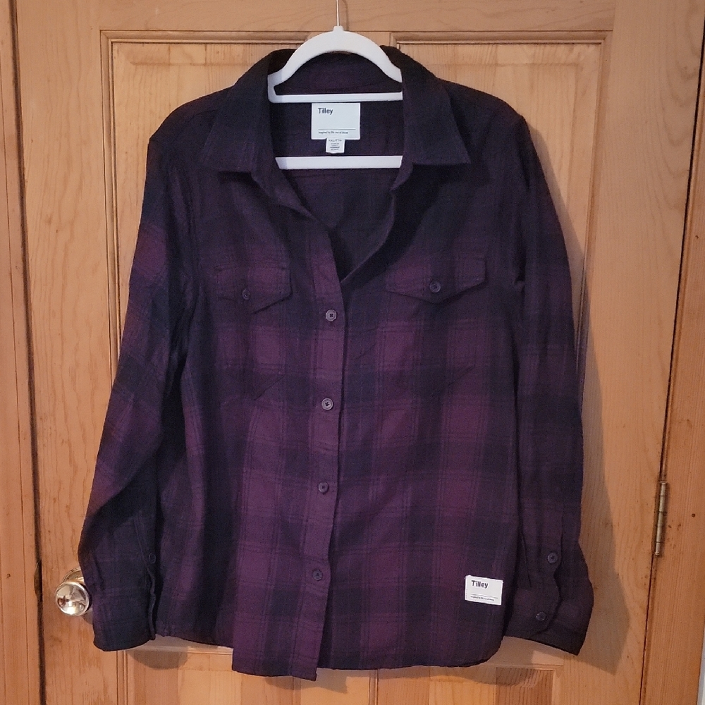 Tilly Purple Black Plaid Button-Up Shirt 100% Cotton